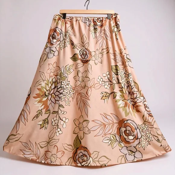 Satin Midi Skirt In Floral Print By Adriana Papell Xlarge EUC - Picture 3 of 8